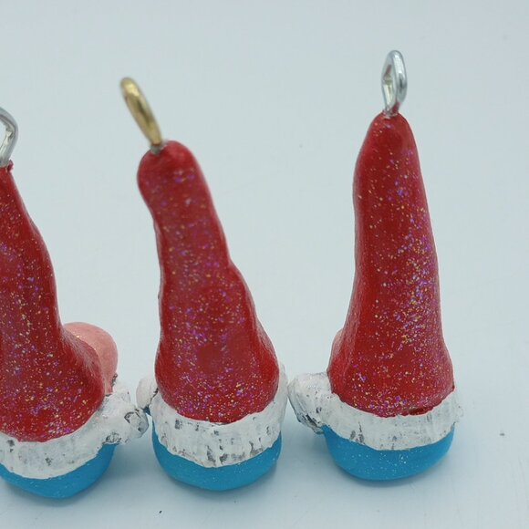 Red & Aqua Gnome Ornaments Christmas Pendant Handmade Original Folkart Set of 5 - Picture 7 of 8